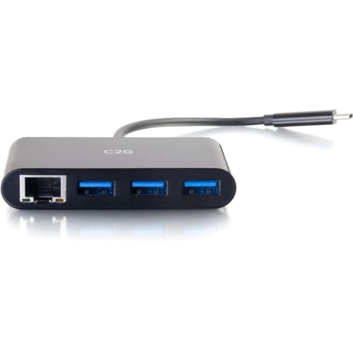 Legrand - C2G USB Adapter, USB C to Ethernet Hub, Gigabit Ethernet Port, 3 Port Adapter with Power Deliver, Black, 1 Count, C2G 29747 - color: Black, style: 3-Port