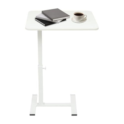 Overbed Table with Hidden Wheels, Bedside Table with Height Adjustable, H-Shaped Base, White Modern Rolling Table Tray & Laptop Cart for Laptop, Reading & Dining
