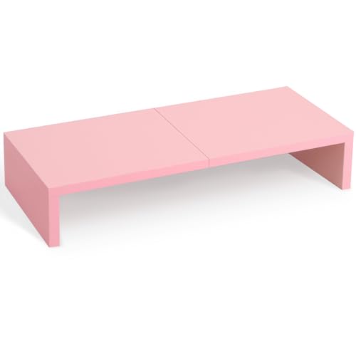 TEAMIX Pink Monitor Riser-20L inch, Wood Monitor Stand for Desk, Sturdy TV/Screen/PC/Printer/Laptop Riser,Computer Shelf with Storage TV Holder for Home Office (Pink, 20 inch) - color: Pink, size: 20 inch