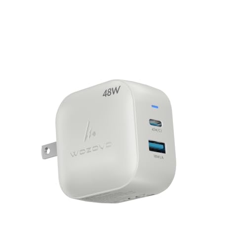 48W GaN Charger, Wozoyo Type-C & USB-A Superfast 2.0 Charging, Compatible for iPhone 17/16/16 Pro Max/15 Series/iPad Pro, Smartphones, Tablets and More, PD/PPS/QC 3.0,Compact Foldable Plug,