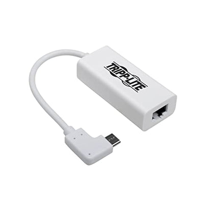Tripp Lite Right Angle USB C to Ethernet Adapter, Thunderbolt 3 to Ethernet Adapter, Gigabit Ethernet Adapter, USB 3.1 Gen 1, 10/100/1000 Mbps, White (U436-06N-GBW-RA)