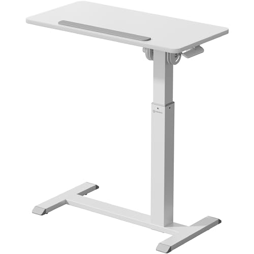 ONKRON Portable Desk on Wheels, max 17.6 lbs, Mobile Workstation, White | Height adjustable overbed table with 90° tilting top, hidden wheels, low-profile base; for laptop, bedside use & study