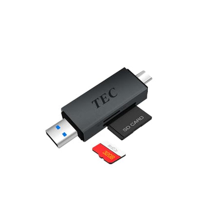 TEC Card Reader 2-in-1 USB C/USB 3.2 Micro SD and SD Memory Cards Reader Adapter with Dual USB Output. Compatible with iPhone 15 Pro Max, MacBook Pro, Chromebook, Galaxy - Ideal for Creatives