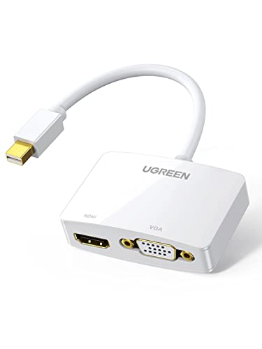 UGREEN Mini DisplayPort to HDMI VGA Adapter, 4K Thunderbolt 2 Adapter 2 in 1 Mini DP Converter Compatible with MacBook Pro MacBook Air iMac Surface Pro 1 2 3 4 6 Surface Laptop 2 ThinkPad X1, White