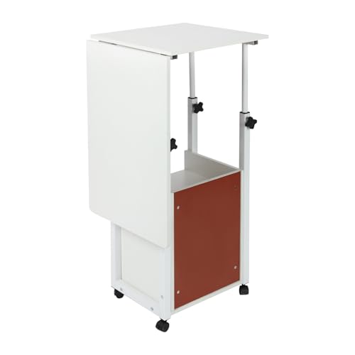Overbed Table with Wheels, Movable Bedside Table Height Adjustable Over Bed Desk Foldable Rolling Laptop Desk with Drawers for Home & Hospital Use (White) - color: White