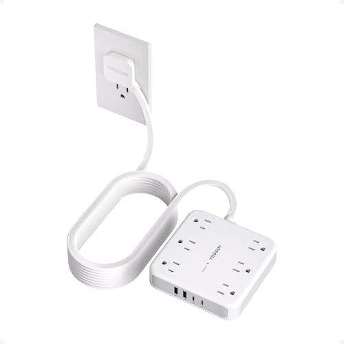 TESSAN 15Ft Grey Extension Cord with Multiple Outlets, Flat Plug | 2100 Joules Surge Protector Power Strip, 6 Outlets and 4 USB Ports (2 USB C), Outlet Extender for Home, Office, Dorm - color: Grey, size: 15 FT