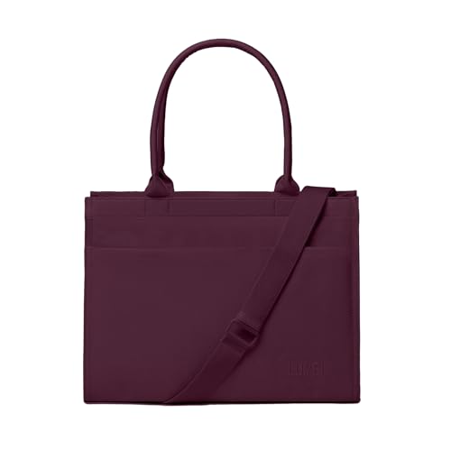 Laptop Tote Bag for Women, Large Canvas Totes with Zipper and Key Fob, Work School Bag Travel Bag Teacher Nurse Purse - color: Wine