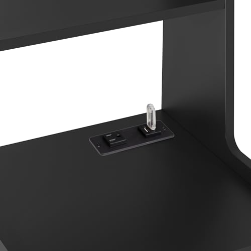 Modern Smart Nightstand with Night Light & Charging Station, Night Stand with Bookshelf, Lockable Bedside Cabinet Tables with 2 Storage Drawers for Bedroom Home Office - color: Black
