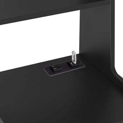 Modern Smart Nightstand with Night Light & Charging Station, Night Stand with Bookshelf, Lockable Bedside Cabinet Tables with 2 Storage Drawers for Bedroom Home Office - color: Black