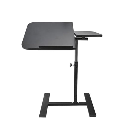 Simcat Height Adjustable Overbed Bedside Table with Wheels, Rolling Mobile Laptop Computer Standing Desk Cart with Tray Hospital/Home Use (Black Frame)