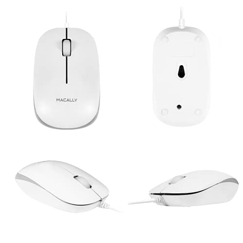 Macally USB Wired Mouse for Mac and Windows - Plug and Play 3 Button Corded Computer Mouse Wired for MacBook Pro/Air, Apple iMac, Laptop, PC Desktop, Notebook, Scroll Wheel Layout with Long Wire Cord
