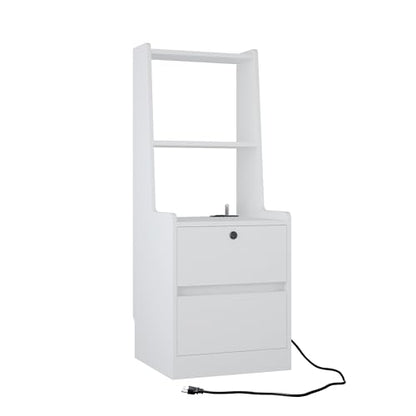 Set of 2 Modern Smart Nightstand with Night Light & Charging Station, Night Stand with Bookshelf, Lockable Bedside Cabinet Tables with 2 Storage Drawers for Bedroom Home Office - color: White-2pcs