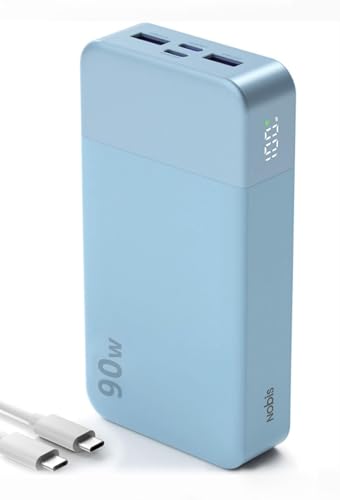 NOBIS Power Bank 90W 20,000mAh Laptop Portable Charger | PD Fast Charging Battery Pack, 4-Port, Digital Display, Compatible Laptop, Tablet, Phone and More - color: Blue
