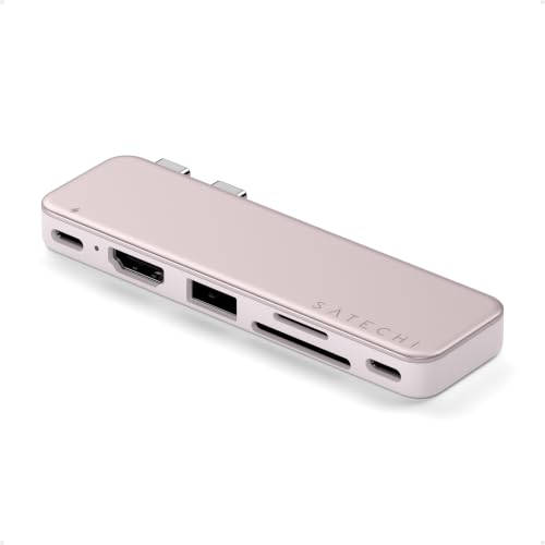 Satechi USB-C Snap Hub for MacBook Neo, 6-in-2 Flush Dual-Connector Hub with 4K/60Hz HDMI, 45W Pass-Through Charging, SD & microSD Card Readers, USB-A & USB-C 5Gbps Data, Blush - color: Blush