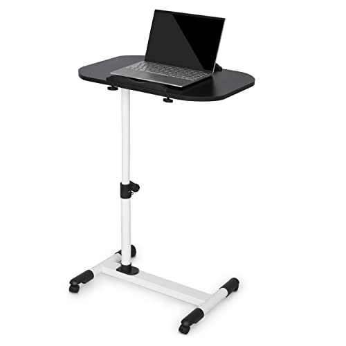 MoNiBloom Mobile Laptop Desk 360° Rotatable Panel Adjustable Height Desk Rolling Cart Ergonomic Table with Wheels for Home Office School, Black - color: Black/White