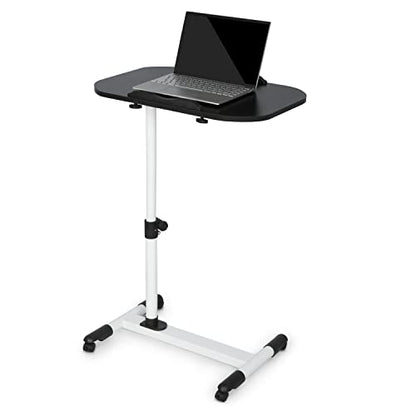 MoNiBloom Mobile Laptop Desk 360° Rotatable Panel Adjustable Height Desk Rolling Cart Ergonomic Table with Wheels for Home Office School, Black - color: Black/White
