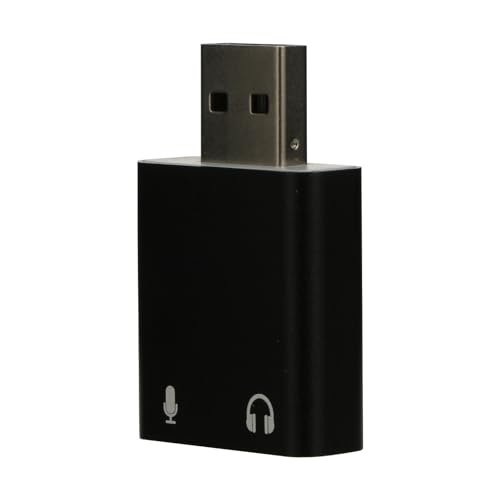 Vaguelly USB 7.1 External Stereo Sound Card Adapter Aluminum USB Audio Adapter with Headphone Microphone Jack for PC Laptop Live Streaming and Karaoke, Black