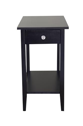 2-Tier Solid Acacia Recliner Table w/Drawer (Black) - color: Black