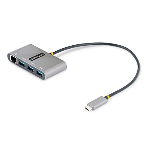 StarTech 3-Port USB-C Hub with Gigabit Ethernet, 5Gbps, USB-A Splitter | 3x USB-A splitter, Wired networking, Windows, macOS, Linux, iPadOS, ChromeOS, Android, MAC address changer