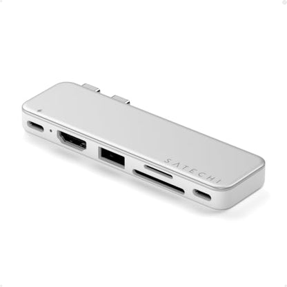 Satechi USB-C Snap Hub for MacBook Neo, 6-in-2 Flush Dual-Connector Hub with 4K/60Hz HDMI, 45W Pass-Through Charging, SD & microSD Card Readers, USB-A & USB-C 5Gbps Data, Silver - color: Silver