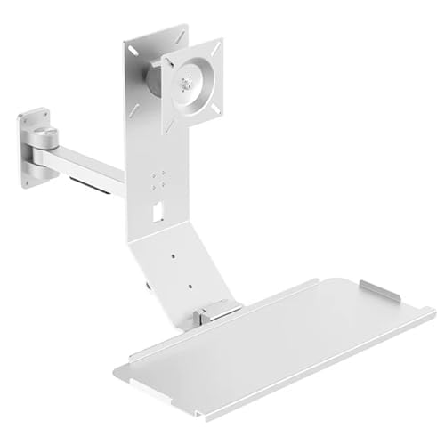 Monitor and Keyboard Wall Mount, Single Arm Computer Screen Workstation, with 45cm Foldable Keyboard Tray, Mouse Storage, Adjustable Angle, Load 10kg, Silver