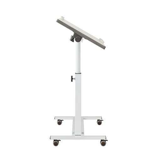 TigerDad Over Bed Table with Wheels, White | Adjustable, Rolling Laptop Table, Hospital Tray Table, Sofa Chair Side Table - color: White