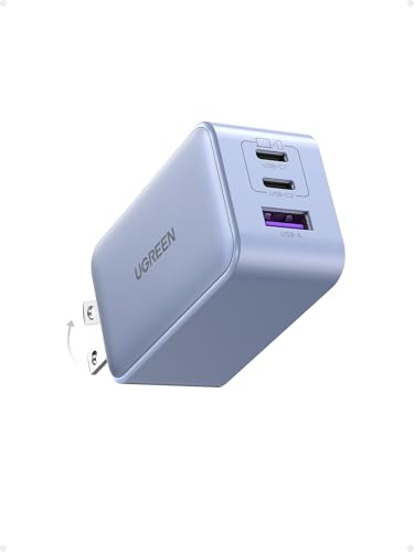 UGREEN Nexode 65W GaN USB C Wall Charger, 3-Port Compact Foldable Fast Charger Power Adapter for iPhone 17/16/15 Series, Galaxy S25/S24, Pixel 10/9, MacBook Pro/Air, Dell XPS, iPad Pro (Glacier Blue) - color: Glacier Blue