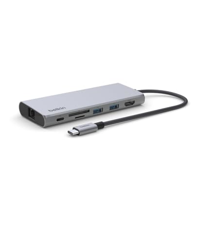 Belkin USB-C Hub 7 in 1 Multimedia Hub Gen 2 | USB-C dock, MacBook, Chromebook, PC, USB-A ports, HDMI, SD card, portable hub, space gray