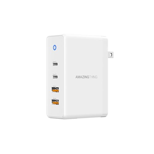 100W GaN Wall Charger with 2 Type C and 2 USB A Ports, Fast USB C Charger Block, Compact Charging Power Adapter for MacBook Pro/Air/iPad/iPhone/Samsung/Dell/Laptop/Tablet, with Foldable Plug, White