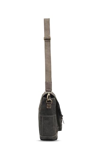 Easton Crossbody Messenger Bag | Denim Canvas Laptop Bag with Leather Accents | Multi Pocket Shoulder Bag - color: Charcoal