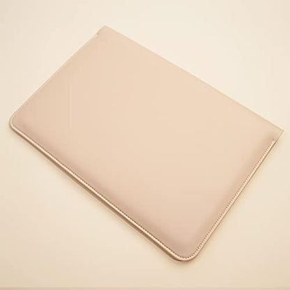 PU Leather Laptop Sleeve Compatible with 15.3 inch MacBook Air 2023 2024, Surface Book 13.5, Surface Laptop Studio - Beige - color: Beige, size: 14-15 Inch