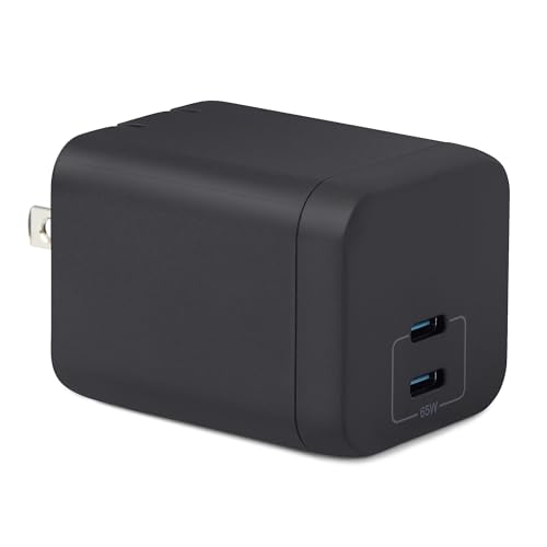 Amazon Basics 65W Fast Charging GaN USB-C Wall Charger, 2-Port for Laptops, Tablets, Phones, Charge 2 Devices at Once, Black - color: Black, style: 65 W Two Port