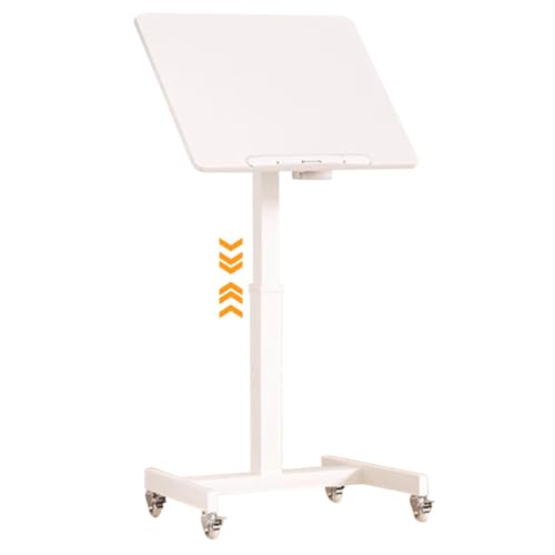 Height Adjustment Standing Desk, School Stand Up Desk with Wheels, Office Flippable Moved Laptop Table, Anti-Fall Fence Design Side Table(White) - color: White