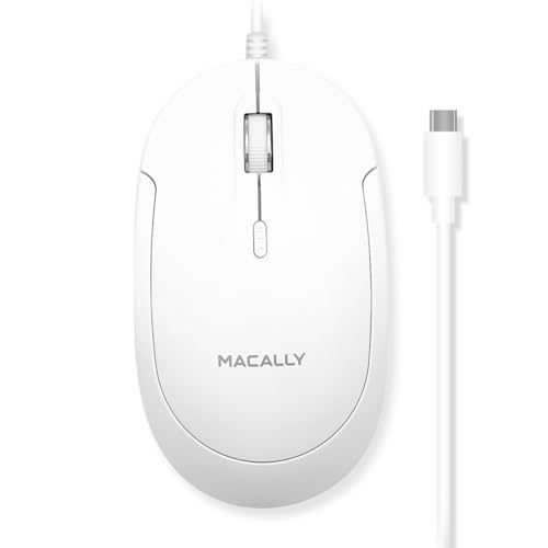 Macally Wired USB C Mouse for Mac and PC - Slim, Quiet, and Reliable - Type C Mouse for MacBook Pro/Air, iMac, Apple iPad, Laptop, Computer Desktop with 3 Button, Scroll Wheel, USBC, and 4 DPI Mode - color: All White