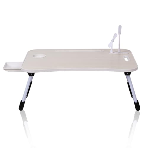 Lap Desk - Foldable Lap Desk with Storage Drawer, Cup Holder & Tablet Slot & DC USB Ports, Versatile Bed Desk, Bed Tray(23.6" L x 15.7" W x 10.6" H,White) - color: White