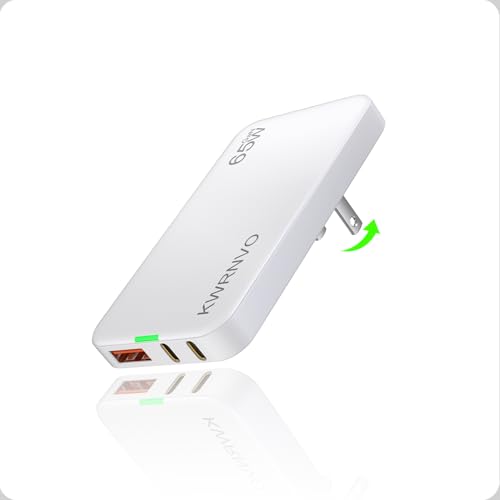 Flat USB Wall Charger, GaN Charger 3 Ports with 2×Type-C and 1×USB-A Ports, Ultra-Slim Fast Wall Plug for MacBook Pro/Air, Pixelbook, iPad Pro, iPhone 17/16/15/14 White - color: White, size: 65W