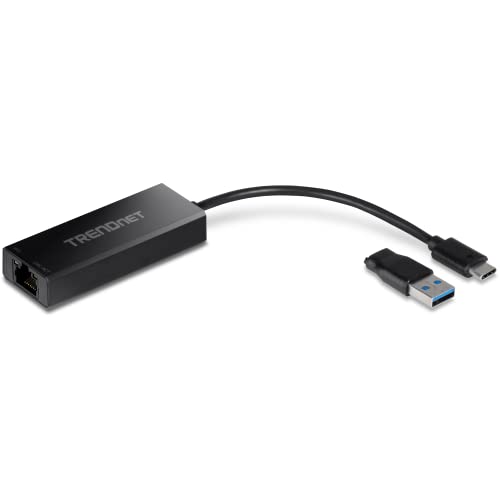 TRENDnet USB-C 3.1 to 2.5GBASE-T Ethernet Adapter, TUC-ET2G | NDAA & TAA Compliant, Windows & Mac Compatible, USB Type-C to USB-A Converter Included, Up to 2.5Gbps Speeds - size: USB-C 3.1, style: 2.5 Gbps