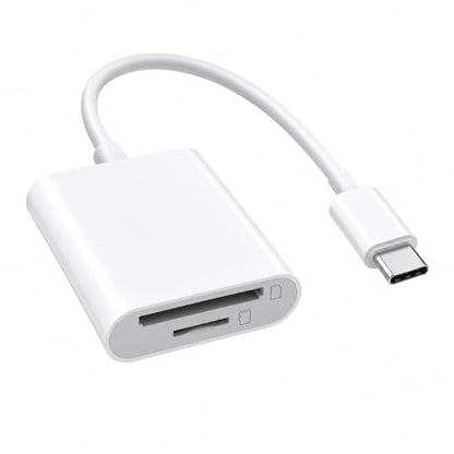 2-in-1 USB-C SD & MicroSD Card Reader for iPhone 17/16/15, iPad, MacBook Pro/Air, Android & PC — Plug & Play Adapter Supports SD/TF Cards up to 512 GB | Fast 16 MB/s Transfer Speed | White