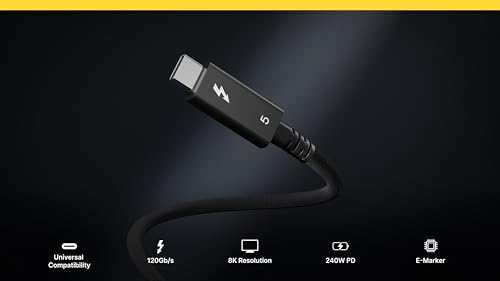 CalDigit Thunderbolt 5 Pro Braided Cable - 120Gbps 240W Power Delivery, Compatible with Thunderbolt 3, 4, USB4 Type C, MacBook Pro, iMac, iPhone 17 Max, Black (1m/3.28ft/39.37")
