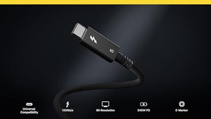 CalDigit Thunderbolt 5 Pro Braided Cable - 120Gbps 240W Power Delivery, Compatible with Thunderbolt 3, 4, USB4 Type C, MacBook Pro, iMac, iPhone 17 Max, Black (1m/3.28ft/39.37")