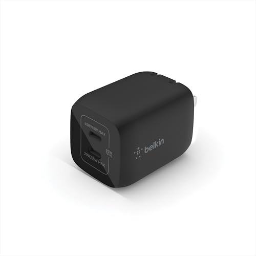 Belkin 65W Dual GaN USB C Charger Block, Fast Charging for Travel | PD 3.0 Fast Charging, Samsung Galaxy S26, iPhone 17, Air, Pro, Pro Max, iPad, MacBook, AirPods - style: 65W Black