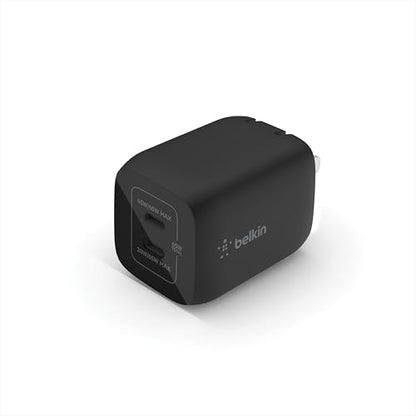 Belkin 65W Dual GaN USB C Charger Block, Fast Charging for Travel | PD 3.0 Fast Charging, Samsung Galaxy S26, iPhone 17, Air, Pro, Pro Max, iPad, MacBook, AirPods - style: 65W Black