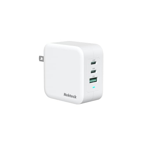 Nekteck 100W GaN USB C Fast Charger (3-Port) - PD 3.0 & QC 3.0 Compact Wall Charger for MacBook Pro/Air, iPhone 17/16/15, iPad, Galaxy S25/S24, PixelBook, Steam Deck, Laptops and More - Foldable