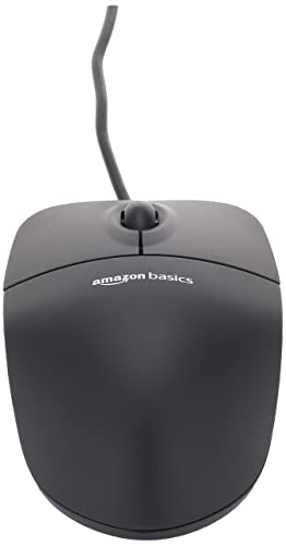 Amazon Basics 3-Button USB Wired Mouse with Responsive Tracking, Plug & Play, Compatible with Windows and Mac, Black - size: 1-Pack