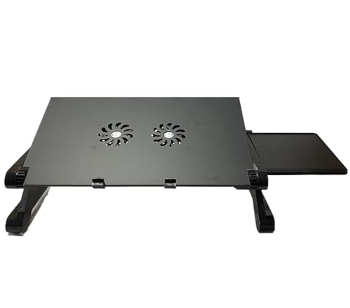 Adjustable Lap Laptop Computer Portable CPU Cooling Fan Ergonomic Vented Table Stand Desk Tray (480 * 260mm with Mouse Pad & Double Fans, Black) - color: Black, size: 480*260mm with Mouse Pad & Double Fans