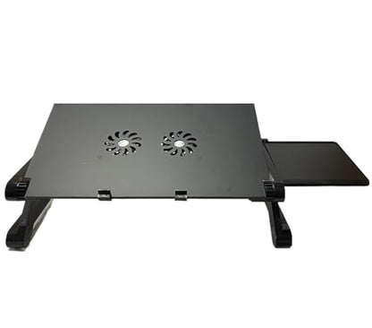 Adjustable Lap Laptop Computer Portable CPU Cooling Fan Ergonomic Vented Table Stand Desk Tray (480 * 260mm with Mouse Pad & Double Fans, Black) - color: Black, size: 480*260mm with Mouse Pad & Double Fans