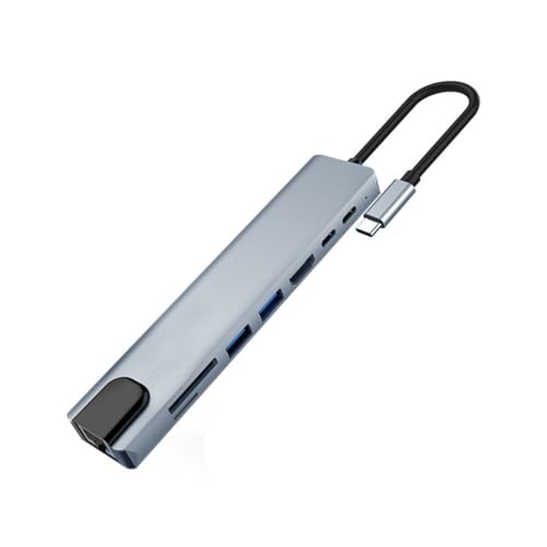 USB-C Hub 8-in-1 Multiport Adapter with HDMI, USB 3.0, Ethernet, SD Card Reader, and USB-C Port, Space Gray