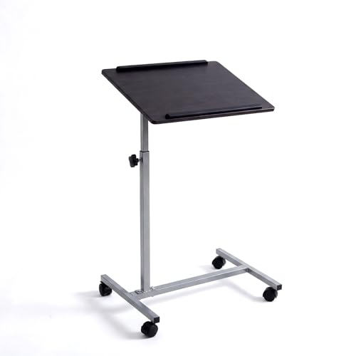 Overbed Bedside Table with Wheels, Rolling Desk Adjustable Height | Height 24-38" Rolling Bedside Table for Bed Sofa Hospital Home Office, Anti-Slip Edge, Lockable Casters, Dark Walnut
