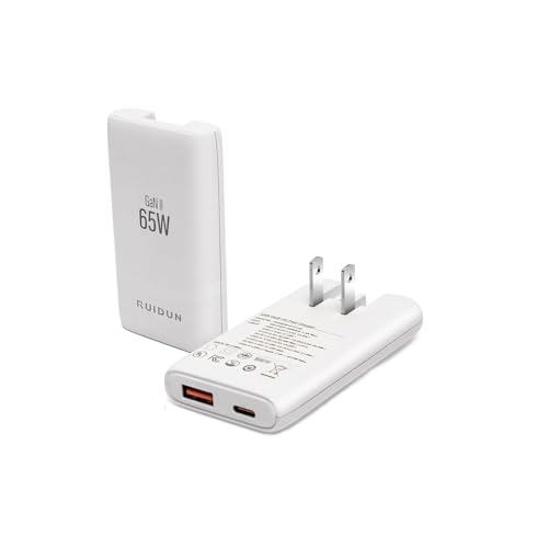 65W Flat GaN USB C Charger,Dual-Port Fast Wall Charger,PD 3.0 & QC 4.0,Foldable Plug for MacBook Pro/Air, iPhone 15, iPad Pro, Galaxy S24, Steam Deck & More (White) - color: White