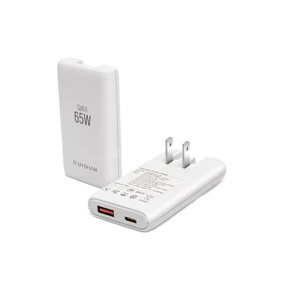 65W Flat GaN USB C Charger,Dual-Port Fast Wall Charger,PD 3.0 & QC 4.0,Foldable Plug for MacBook Pro/Air, iPhone 15, iPad Pro, Galaxy S24, Steam Deck & More (White) - color: White